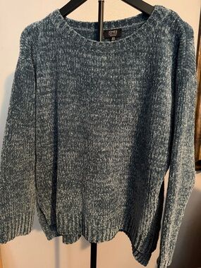 Jones New York Teal-Blue Chenille Crewneck Sweater